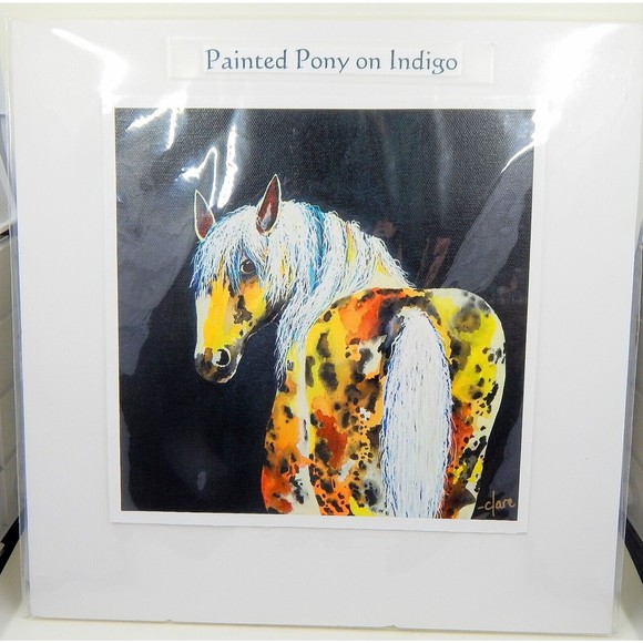 Painted Pony on Indigo Mini Giclee on Canvas 8x8 Clara Nilles - Picture 1 of 5